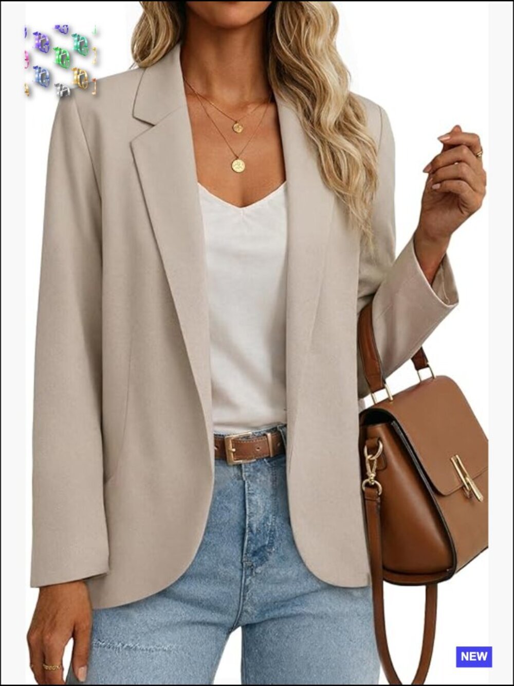 Lightweight Casual Blazer Open Front Loose Fit Work Suit Jacket with Pockets - Picture 1 of 7